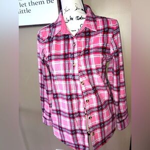 Lee Riders Pink & Red Soft Fleece Jacket Shirt Shackett Front Buttons Sz S/P
